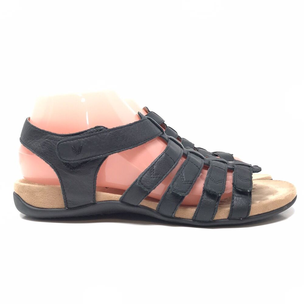 Vionic Womens Harissa Sandals Size 9 Adjustable Gladiator Black Leather Comfort